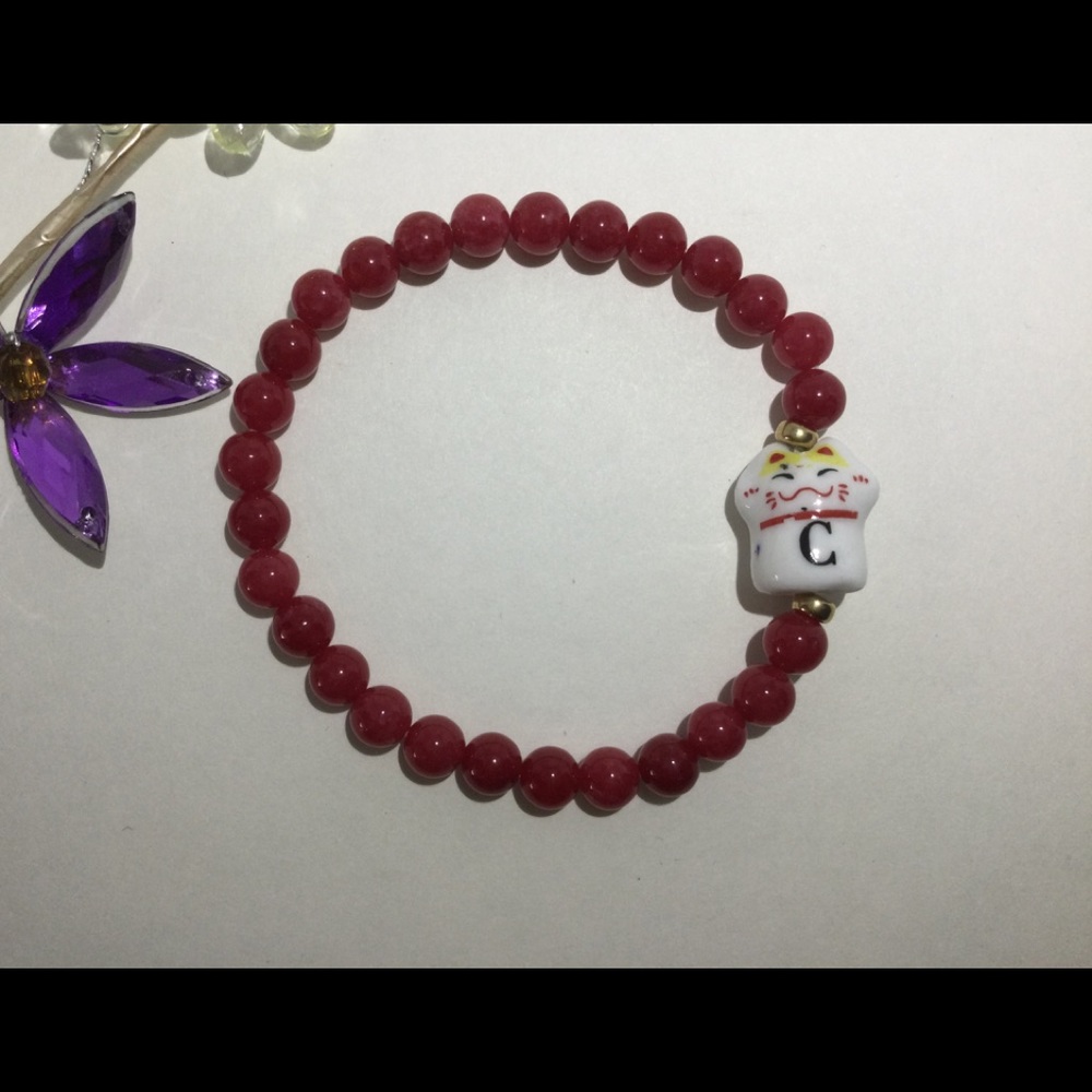 Lucky Cat Letter C Stretch Bracelet